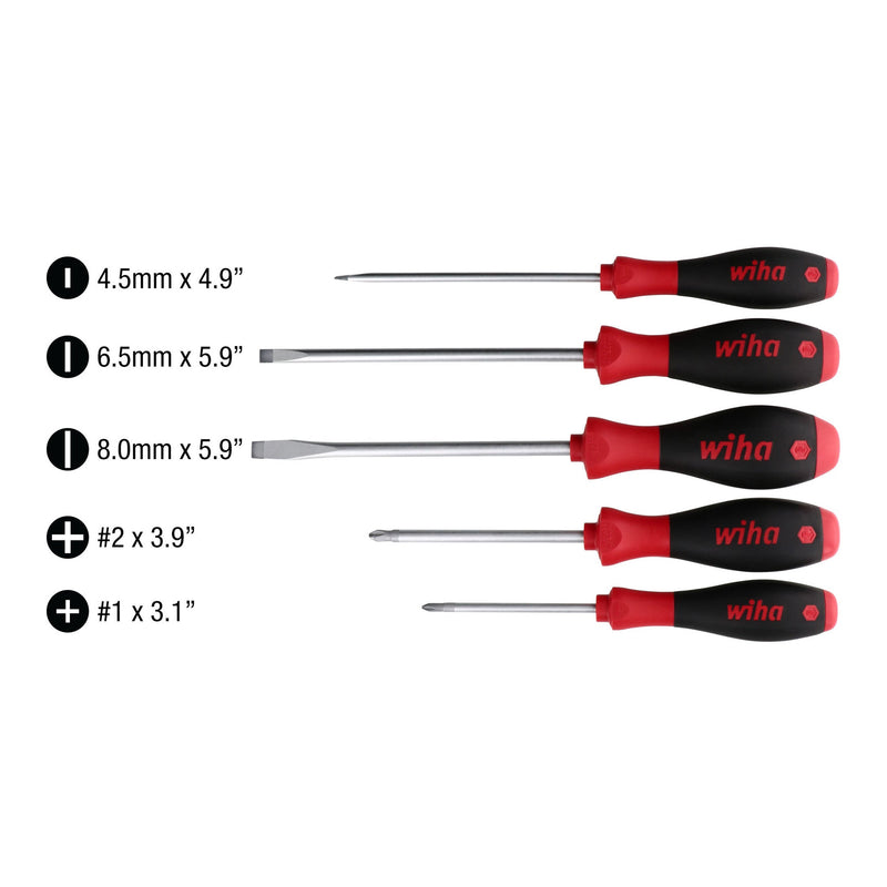 Wiha Tools 30273 5-Piece SoftFinish Slotted and Phillips Screwdriver Set