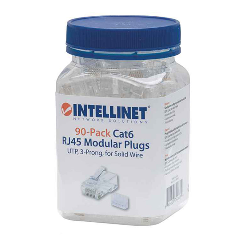 Intellinet 790604 CAT6 RJ45 Modular Plugs with Liners - 90-Pack Jar
