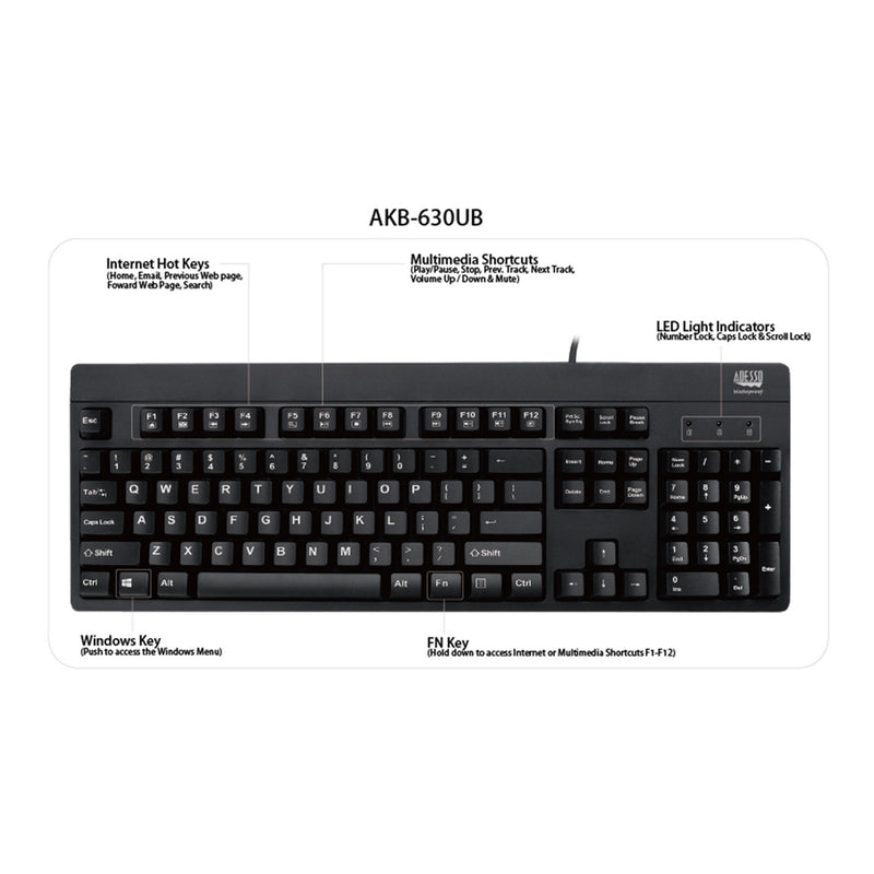 Adesso AKB-630UB EasyTouch 630UB Antimicrobial Waterproof Keyboard