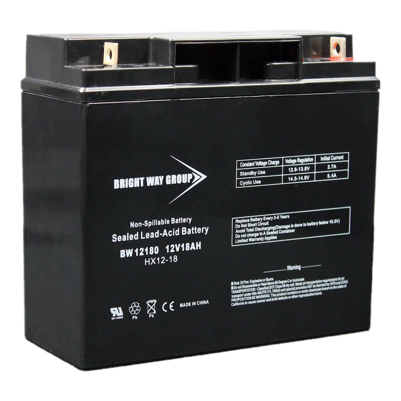 Bright Way Group BW 12180 12V 18Ah Rechargeable Sealed Lead Acid Battery with Nut and Bolt Terminals