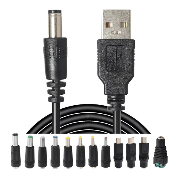 Altex Preferred MFG Altex Preferred MFG 5V 3A USB 2.0 Type-A to Universal DC Barrel Power Charging Cable with 12-Piece Adapter Tips - 1m Default Title
