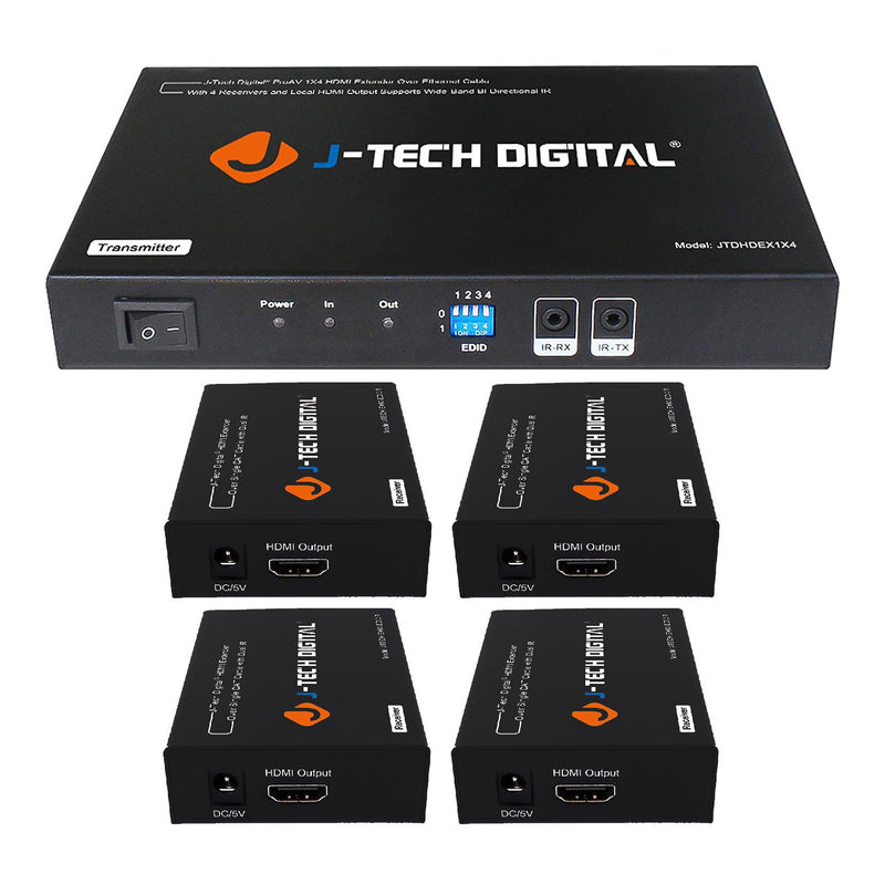 J-Tech Digital JTDHDEX1x4 HDMI 1x4 Extender 1080p 164ft with 4 Receivers