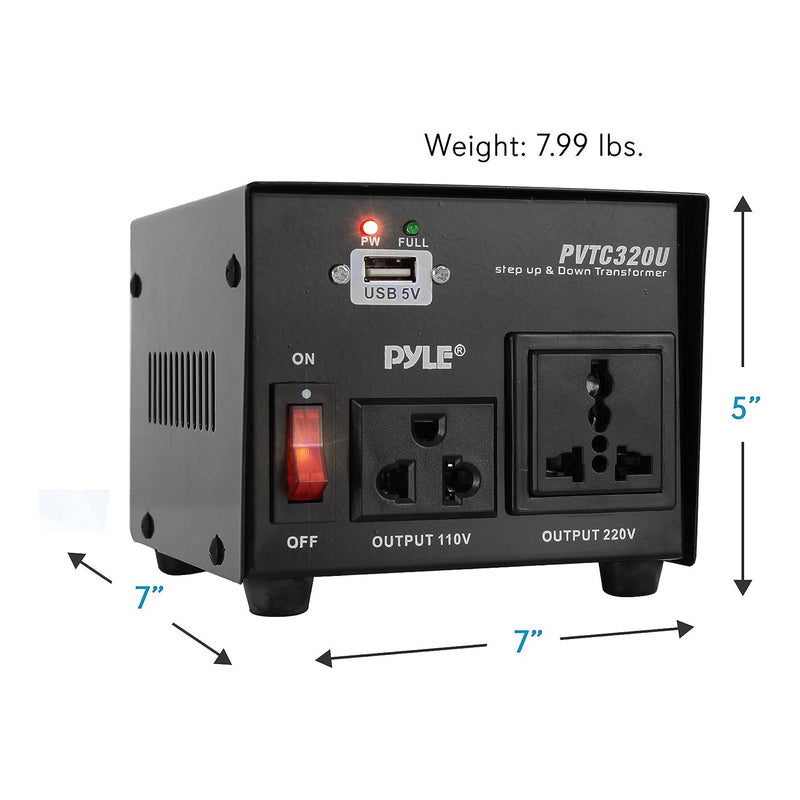 Pyle PVTC320U 500W Step Up and Step Down Voltage Converter Transformer with USB Charging Port