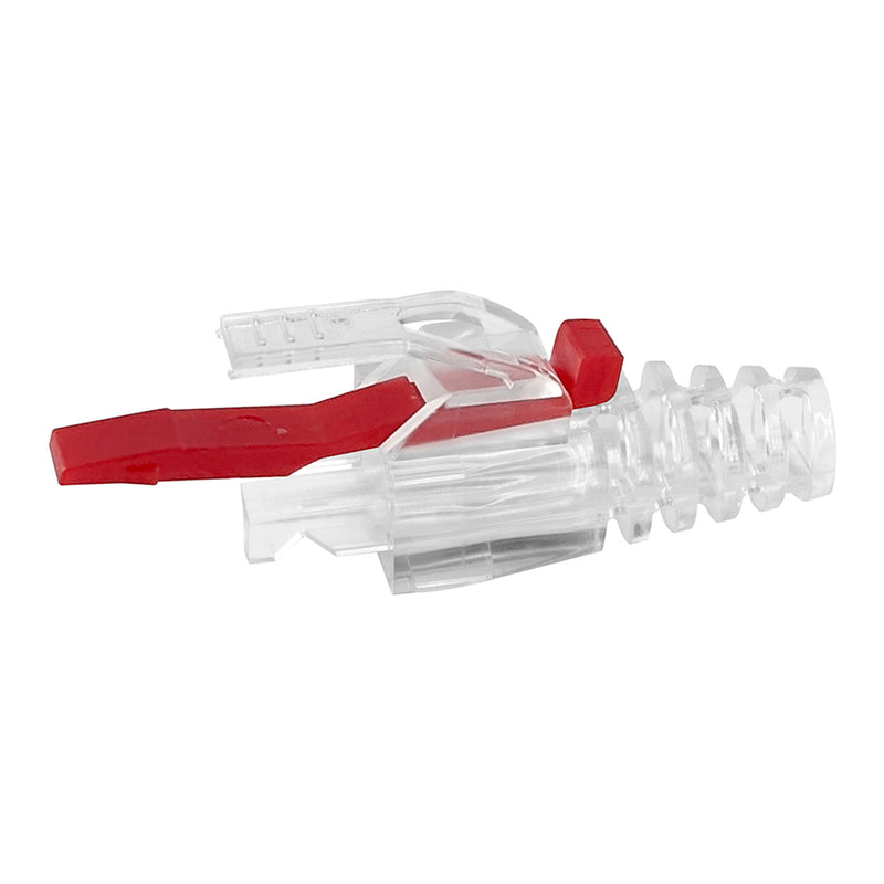 Simply45 S45-B002P PROSeries Cat6/6a Integrated Snagless Clear Strain Reliefs with Red Locking Pin 100-Pack
