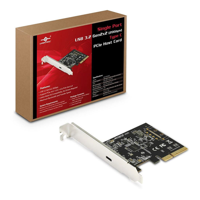 Vantec UGT-PCE320C Single Port USB 3.2 Gen2x2 20Gbps Type-C PCIe Host Card
