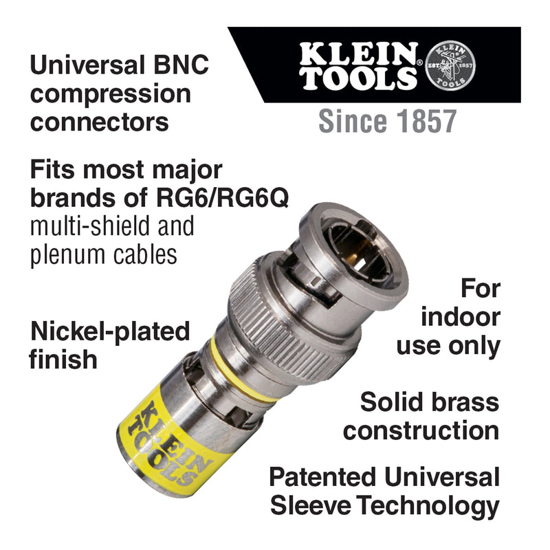 Klein Tools VDV813-607 Universal BNC Compression Connectors RG6-R6Q 10-Pack
