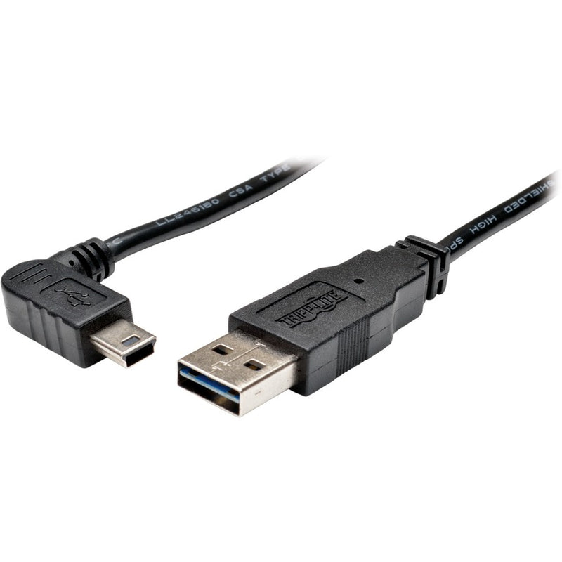 Tripp Lite UR030-003-RAB 3ft Universal Reversible USB 2.0 USB-A Male to Right Angle USB-B Mini Male Cable