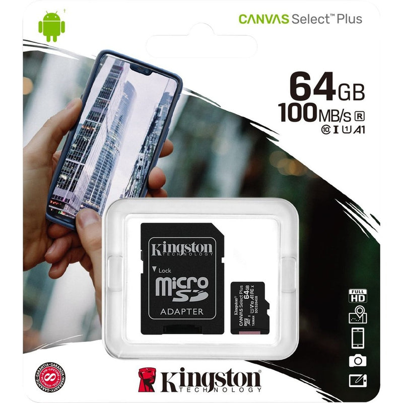 Kingston SDCS2/64GB 64GB Class 10 Canvas Select Plus microSD Memory Card with Android A1 Performance Class