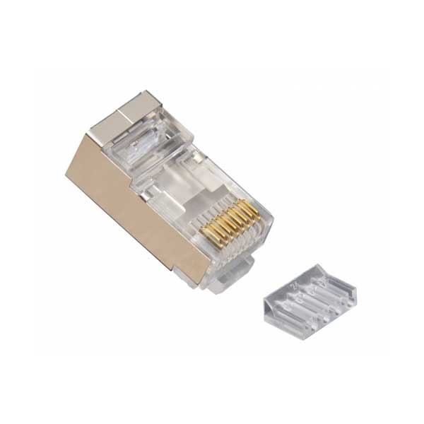 Platinum Tools RJ45 (8P8C) Shielded Cat6 2 pc. Connector w/ Liner, Round Solid, 3-Prong. 100/Jar