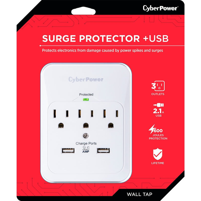 CyberPower Home & Office 3 Outlet + 2 USB Port Surge Protector