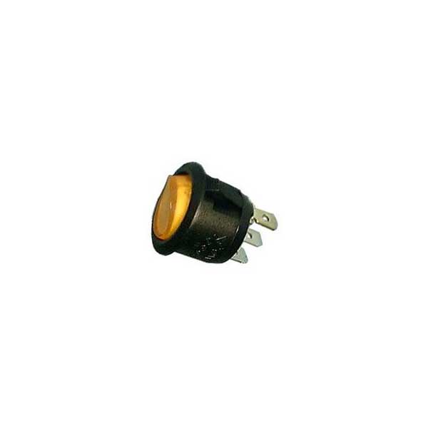 Lighted Snap-In Round Rocker Switch w/ Amber DC Lamp - SPST