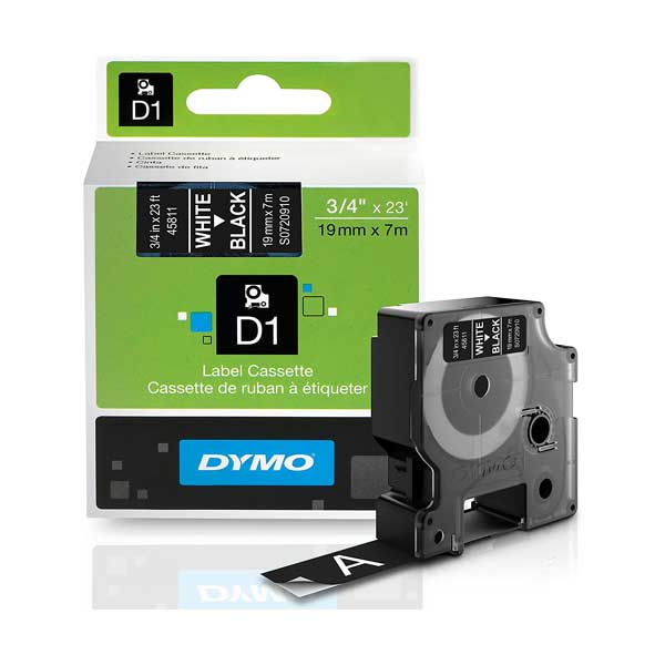 DYMO 45811 3/4" x 23" D1 White Print on Black Labeling Tape Cartridge