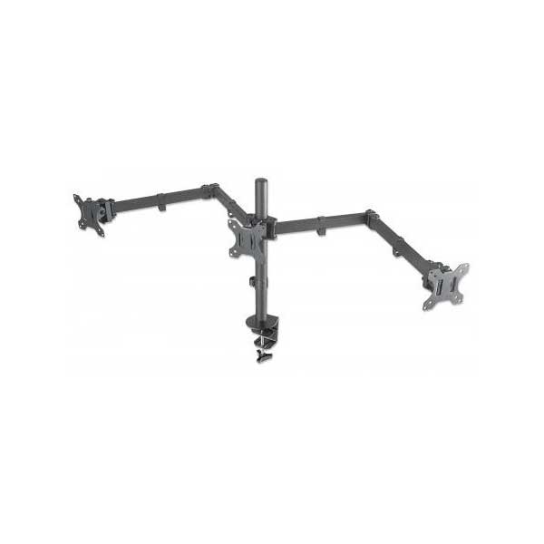 Manhattan 461658 Center Mount with Double-Link Swing Arms Tripple Monitor Mount (13" to 27", Black)