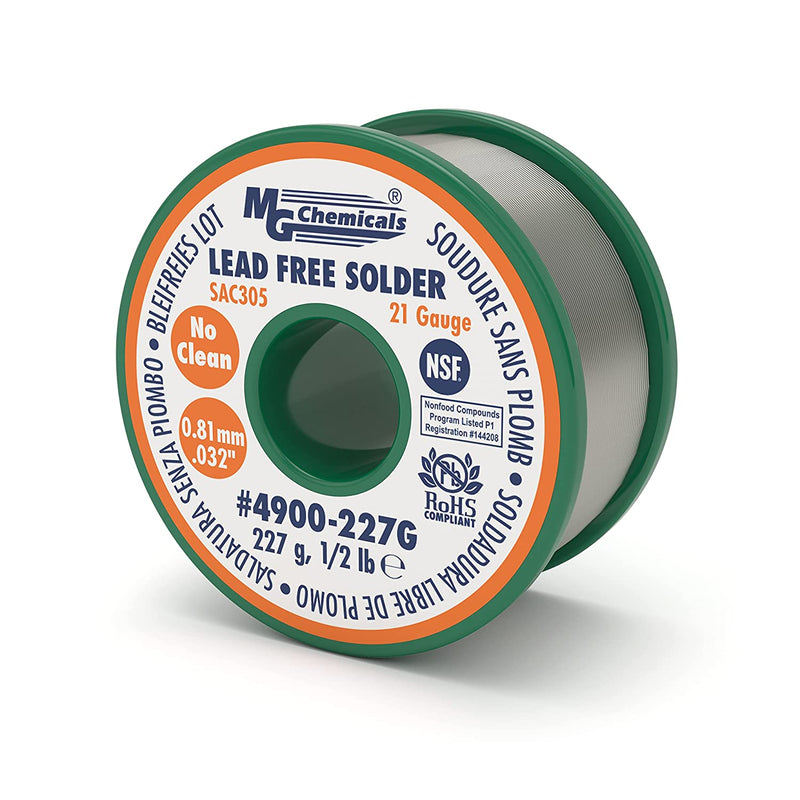 MG Chemicals 4900-227G Lead Free No-Clean Solder, 21 AWG 1/2lb Spool