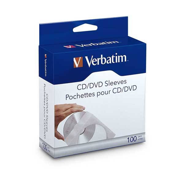 Verbatim 49976 CD/DVD Paper Sleeves with Clear Window 100-Pack Box