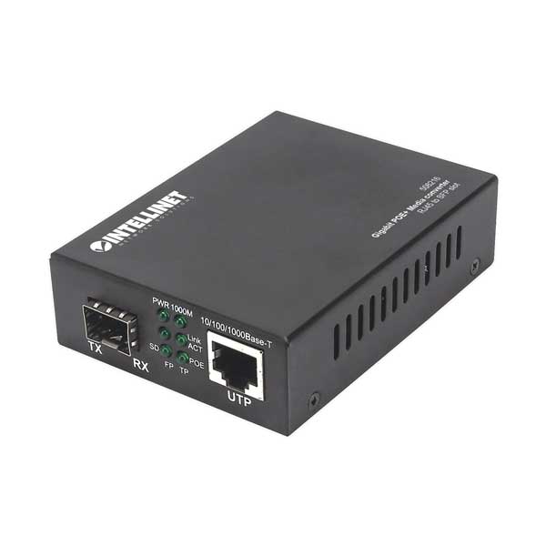 Intellinet 508216 Gigabit RJ45 Port to SFP Port PoE+ Injector Media Converter