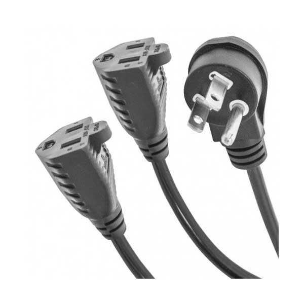 Calrad 55-788A-RT Right Ange 3 Prong Male to 2 x 3 Prong Female AC Extension Cable, 18 Awg 8 in.