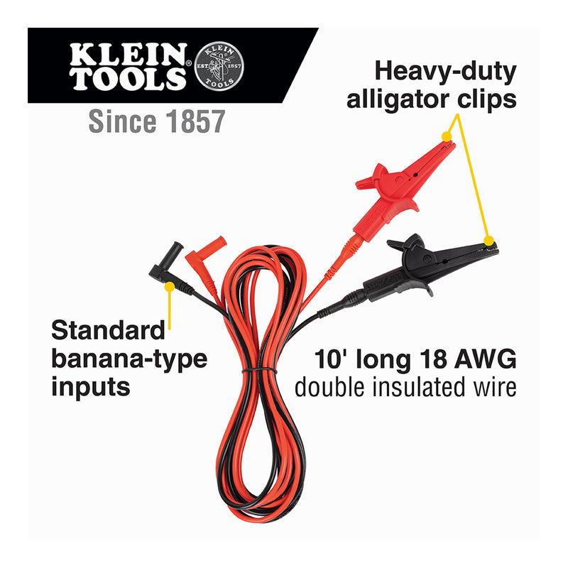 Klein Tools 69367 10ft Heavy-Duty Alligator Clip Test Leads