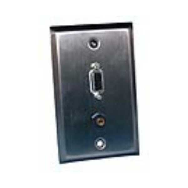 Stainless Steel Wall Plate w/ HD15 and 3.5mm Feed Thru Jacks