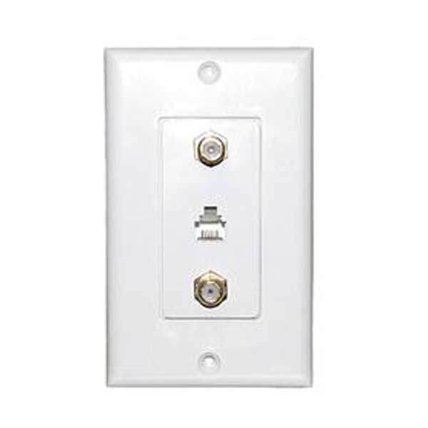 Designer Style Wall Plate - 2 Gold F-81 Connectors + RJ11 Jack