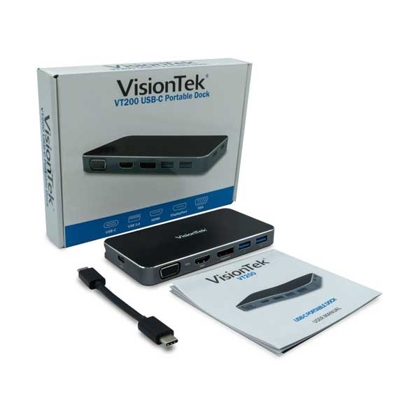 VisionTek 901226 VT200 Dual Display USB-C Docking Station with Power Passthrough