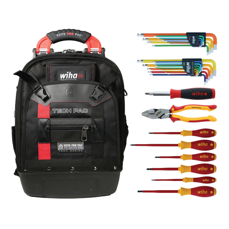 Wiha 91596 30-Piece RedStripe Heavy-Duty Tech Pac Backpack Tool Kit