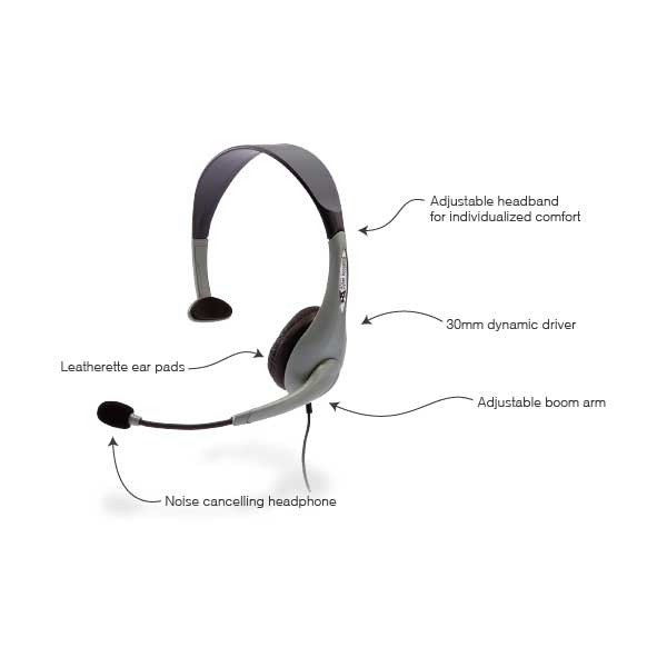 Cyber Acoustics AC-840 USB Mono Headset with In-Line Volume and Mute Controls