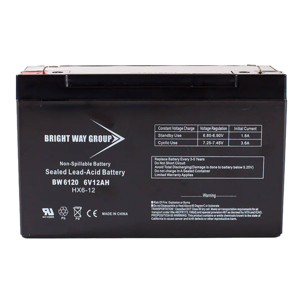 Bright Way Group Bright Way Group BW 6120 F1 6V 12Ah Rechargeable Sealed Lead Acid Battery with F1 Terminals Default Title

