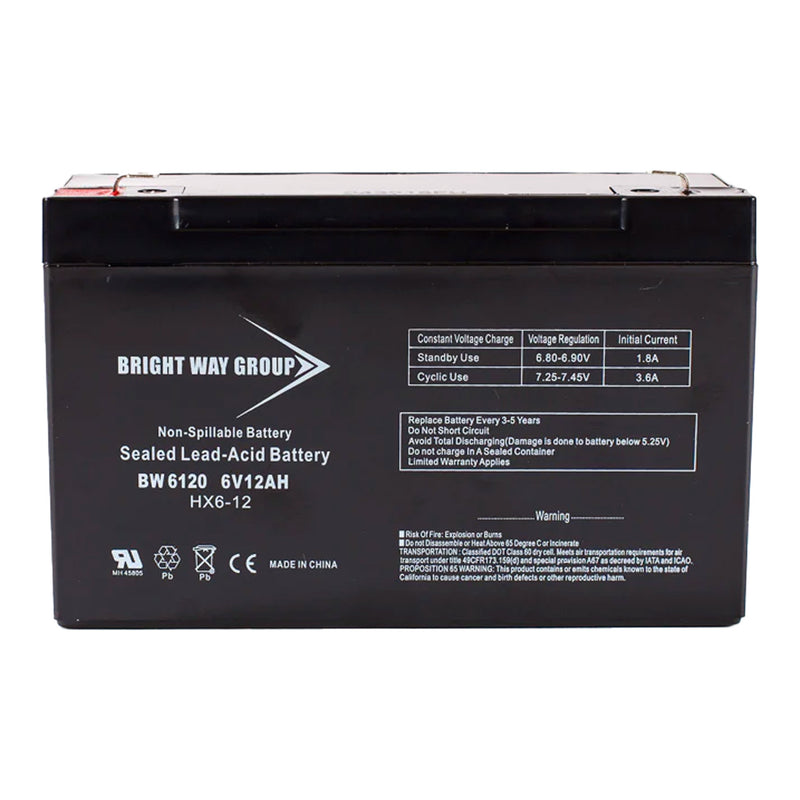 Bright Way Group BW 6120 F1 6V 12Ah Rechargeable Sealed Lead Acid Battery with F1 Terminals