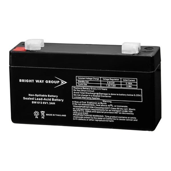 Bright Way Group Bright Way Group BW 613 6V 1.3Ah AGM SLA VRLA Rechargeable Battery with F1 Terminals Default Title
