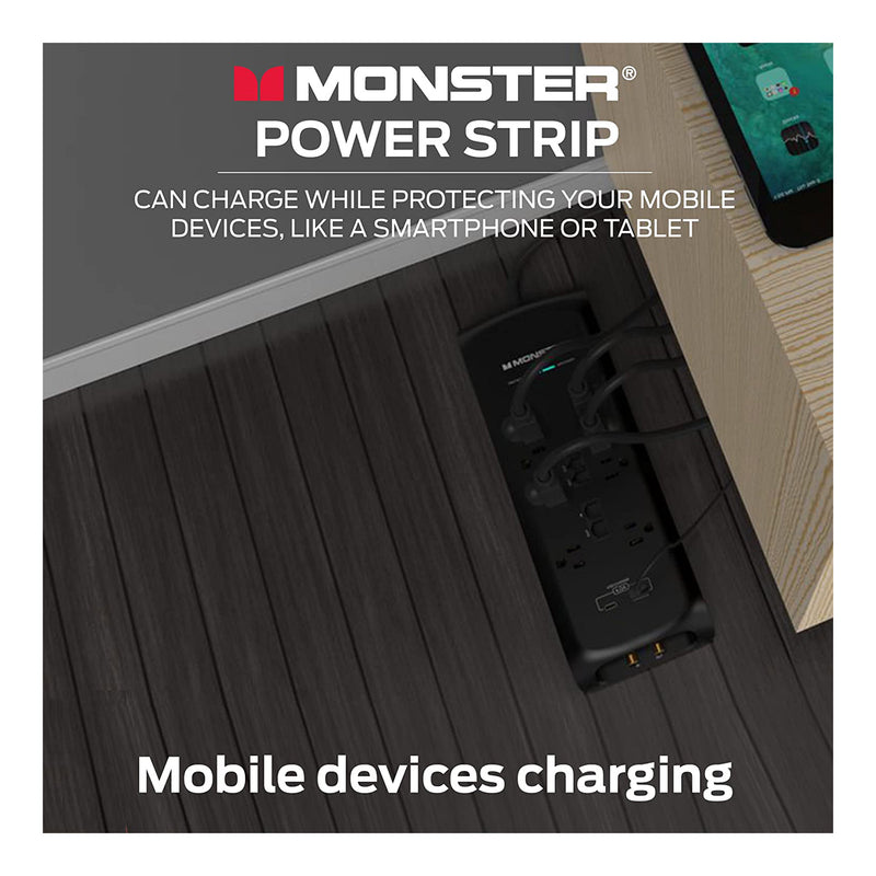 Monster ME-5005 6ft 8-Outlet Power Strip Surge Protector with USB-C and USB-A Charging Ports