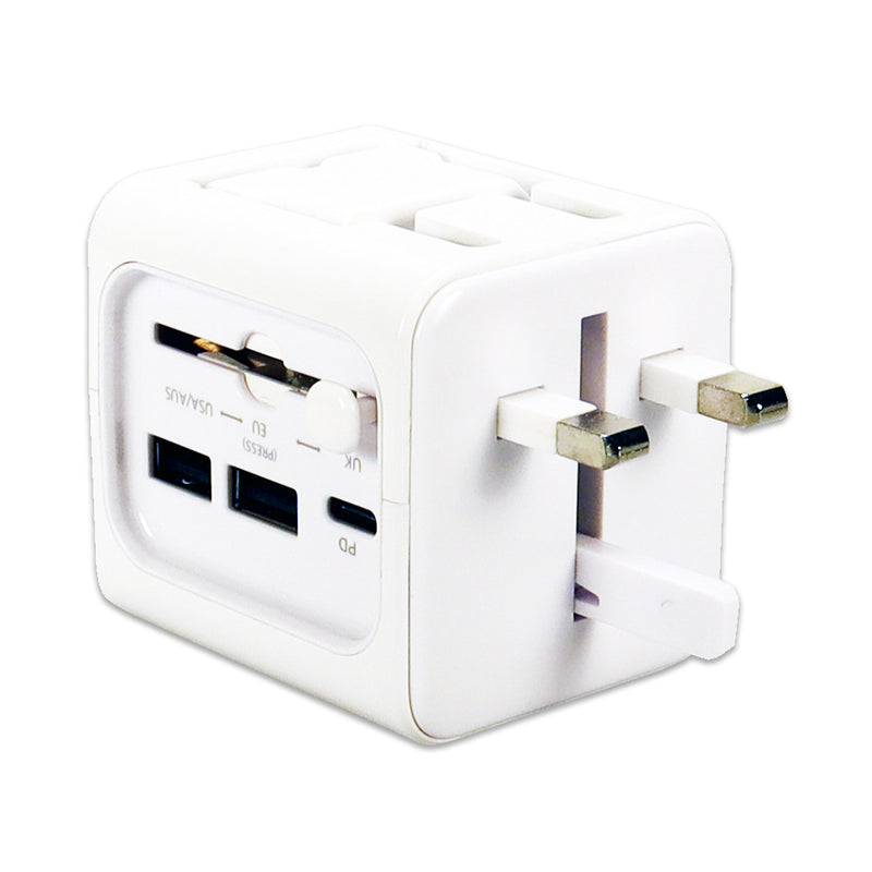 QVS PA-C5 Premium World Travel Power Adapter with USB-C & Dual-USB Charger Ports