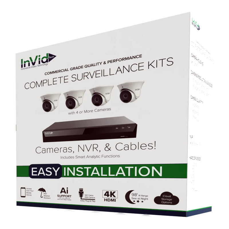 InVid Tech PRTKIT-8MP8CHTX4-2T 8-Channel Protect 2TB NVR Kit with 4x 8MP 2.8mm Turret Cameras and 100' Cables