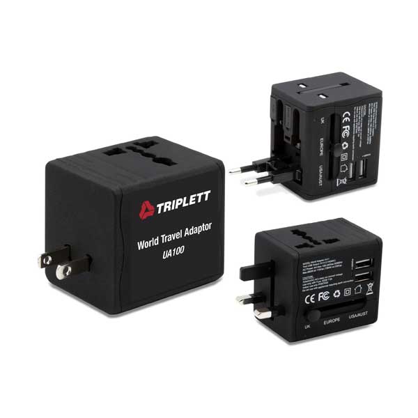 Triplett UA100 Universal International Travel Wall Adapter with Rapid Charge and Smart USB Technology
