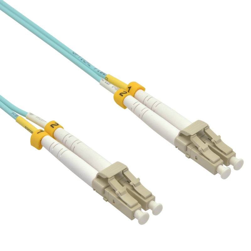 LC to LC 10M, Multimode Fiber Optic Patch Cable, 10Gbps, Duplex, OM3, PVC (OFNR) 2.0mm, Aqua