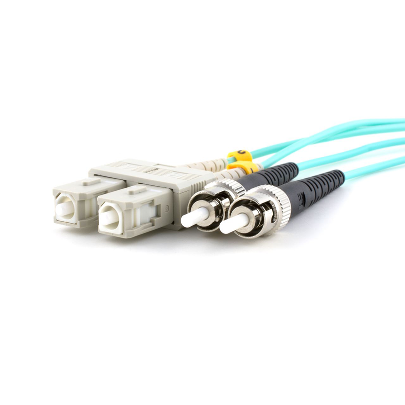 ST to SC 3M, Multimode Fiber Optic Patch Cable, 10Gbps, Duplex, OM3, PVC (OFNR), 2.0MM, Aqua