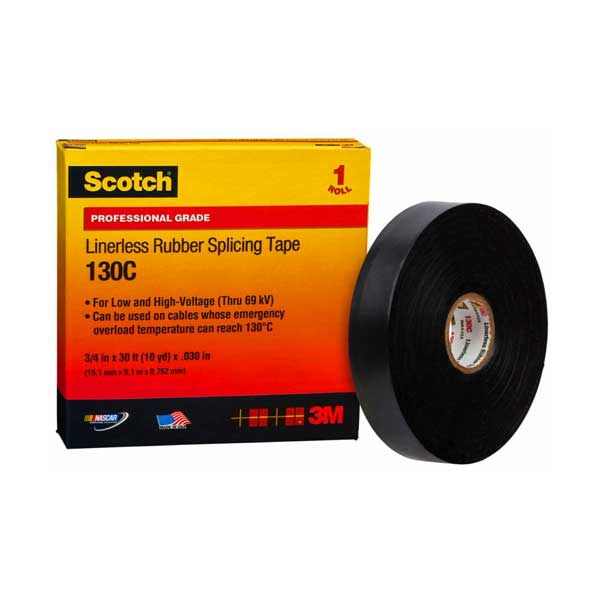 3M Scotch 130C Linerless Rubber Splicing Tape | 3/4 in x 30 ft | Black | 130C-3/4X30FT