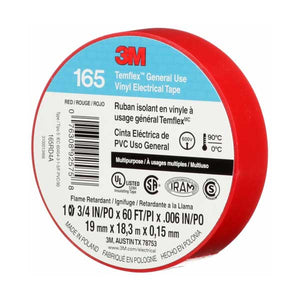 3M Temflex 165 Vinyl Electrical Tape | 3/4 in x 60 ft | 6 mil | Red | 165RD4A
