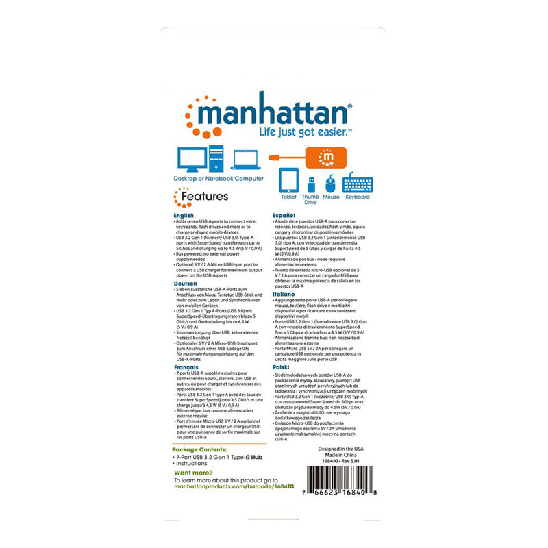 Manhattan 168403 7-Port USB 3.2 Gen 1 Type-A Hub