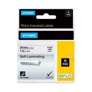 DYMO Rhino 1734821 1" Self-Laminating Labels, Black On White, IND, 18FT