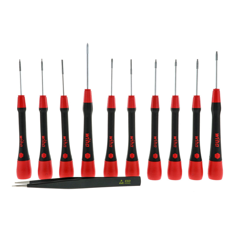 Wiha 26198 11-Piece PicoFinish Precision Screwdriver and Tweezers Smartphone Technician Set with Roll Pouch