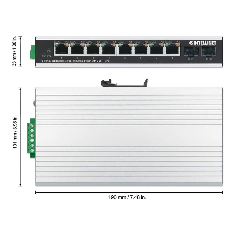 Intellinet 508261 8-Port Gigabit Ethernet PoE+ Industrial Switch with 2 SFP Ports