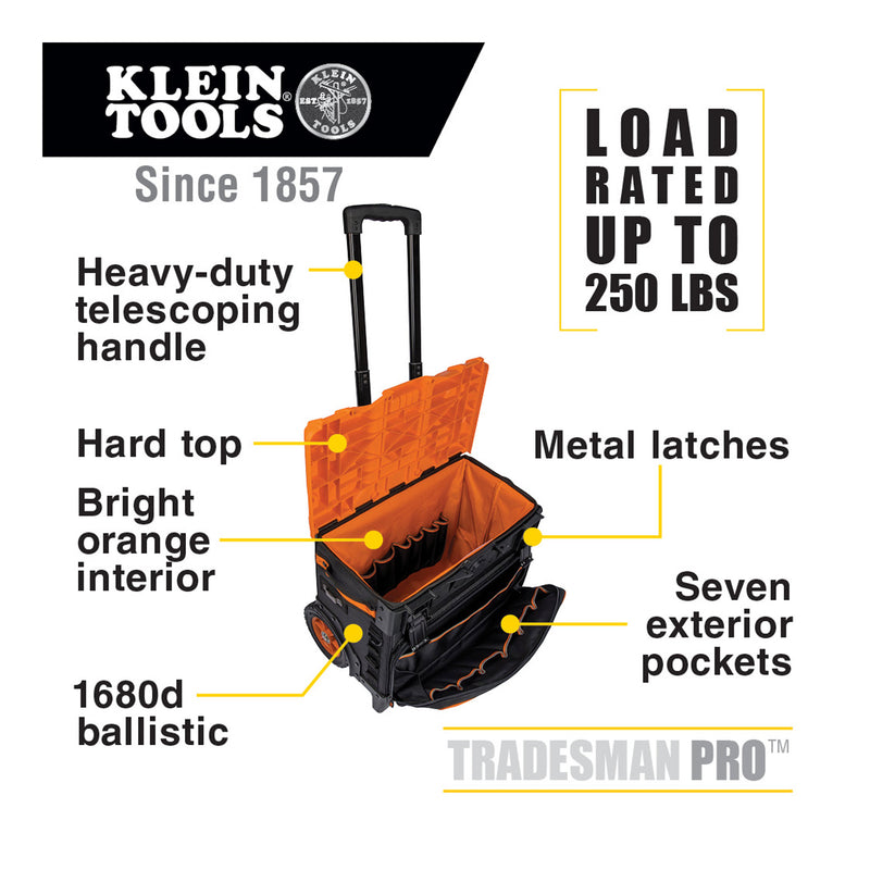 Klein Tools 55473RTB 19-Pocket 22in Tradesman Pro Tool Master Rolling Tool Bag