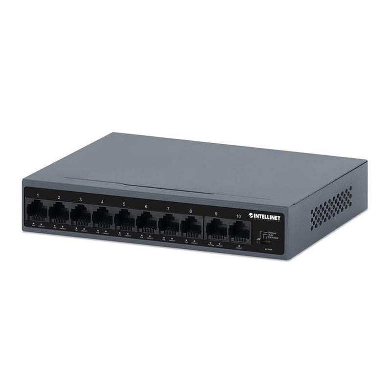 Intellinet 562102 10-Port PoE+ Switch with 8 Fast Ethernet Ports and 2 FE Uplinks