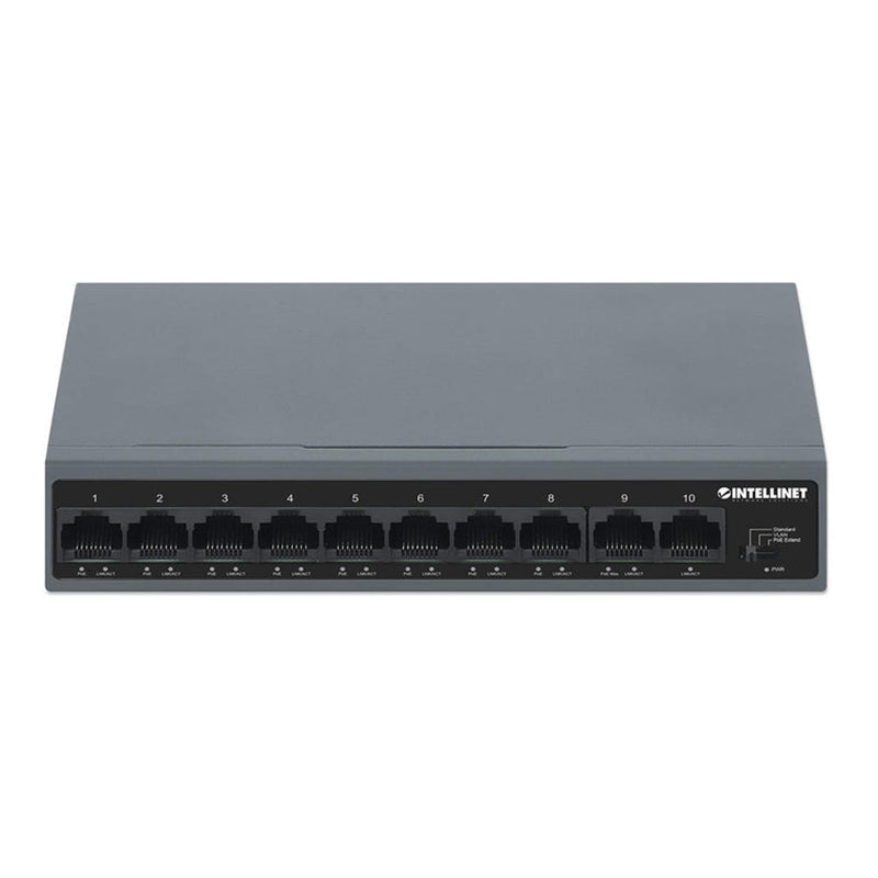 Intellinet 562102 10-Port PoE+ Switch with 8 Fast Ethernet Ports and 2 FE Uplinks