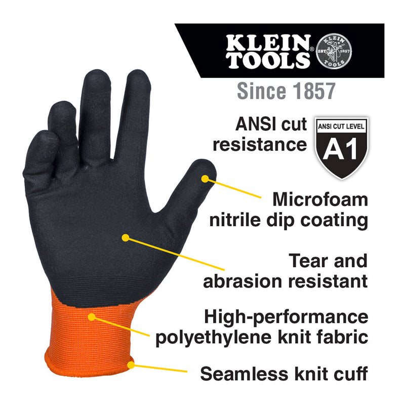 Klein Tools 60581 Knit Dipped Cut Level A1 Touchscreen Gloves - Large, 2-Pair