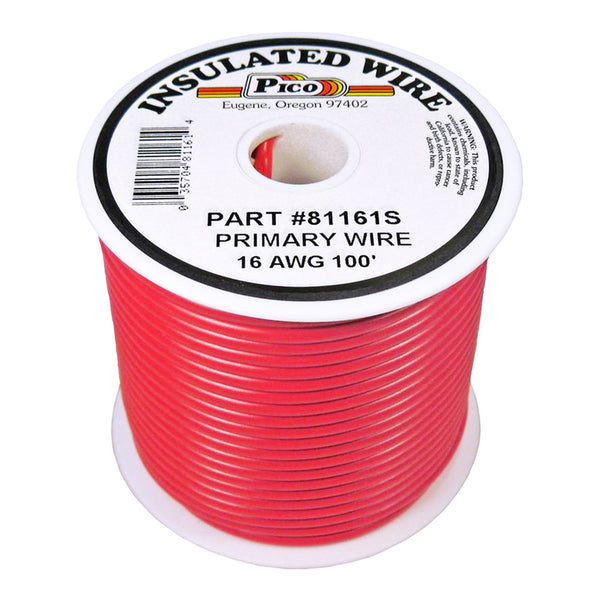 PICO PICO Wiring 81161S 16 AWG Single Conductor PVC Jacket Copper Stranded Primary Electrical Wire Spool - 100ft - Red Default Title
