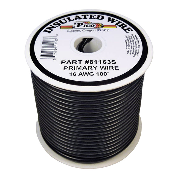 PICO PICO Wiring 81163S 16 AWG Single Conductor PVC Jacket Copper Stranded Primary Electrical Wire Spool - 100ft - Black Default Title
