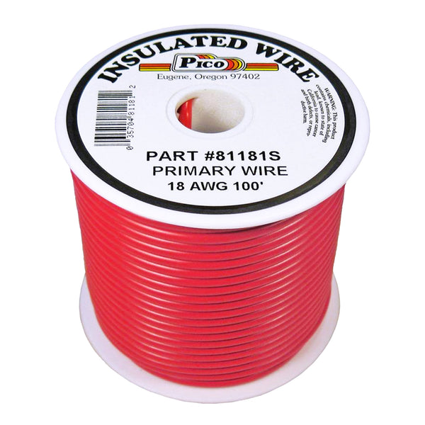 PICO PICO Wiring 81181S 18 AWG Single Conductor PVC Jacket Copper Stranded Primary Electrical Wire Spool - 100ft - Red Default Title
