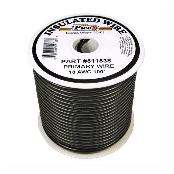 PICO PICO Wiring 81183S 18 AWG Single Conductor PVC Jacket Copper Stranded Primary Electrical Wire Spool - 100ft - Black Default Title
